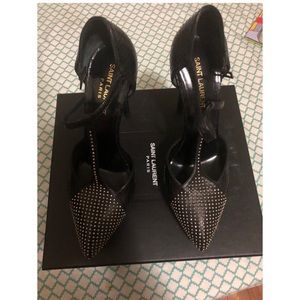 YSL black platform studs pumps heel is 5.5 inches.